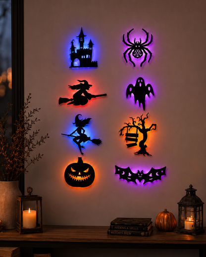 SpookyGlow 8-Piece Halloween LED Wall Stickers