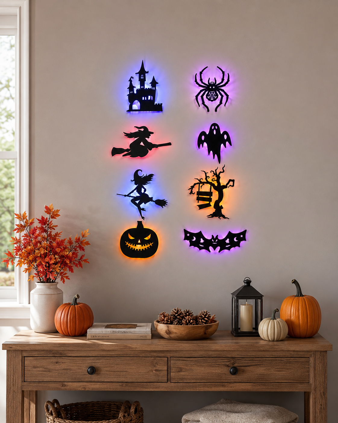 SpookyGlow 8-Piece Halloween LED Wall Stickers
