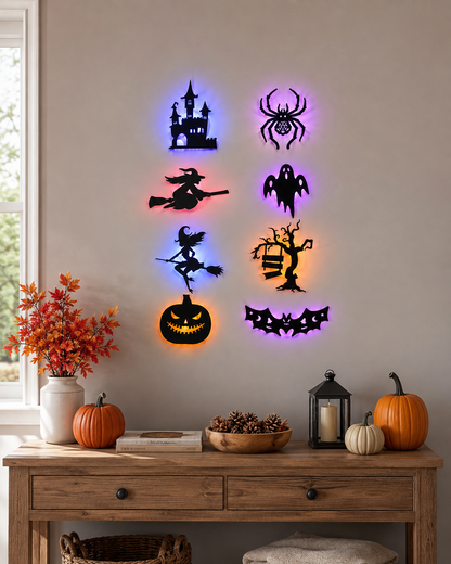 SpookyGlow 8-Piece Halloween LED Wall Stickers