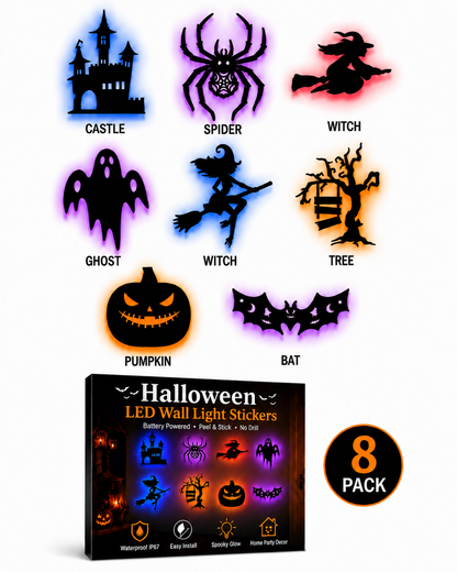 SpookyGlow 8-Piece Halloween LED Wall Stickers